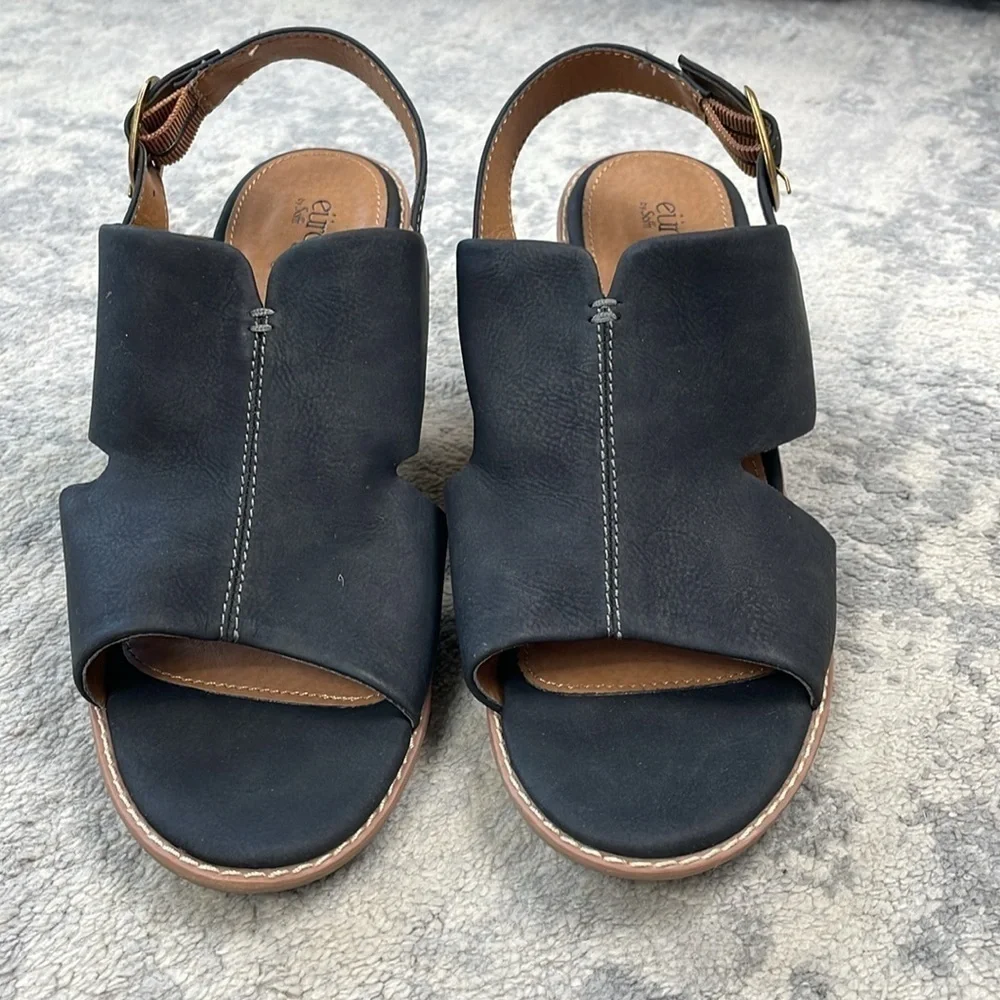 New Euro Soft by Sofft Taite Sling Back Heeled Sandals Stacked Heel Black Sz 10